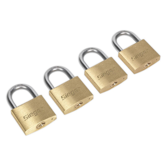 Sealey Brass Body Padlock Brass Cylinder 40mm Key Alike Pack of 4 S0992
