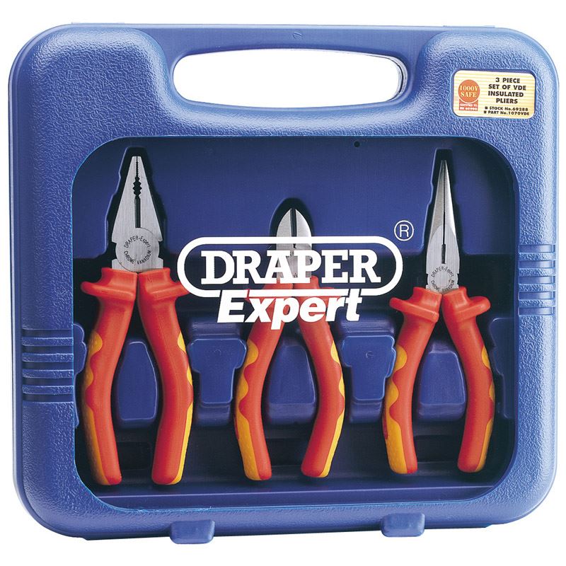 NEW Draper Expert 3pc VDE Combination Pliers Long Nose Pliers Side Cutters - 69288