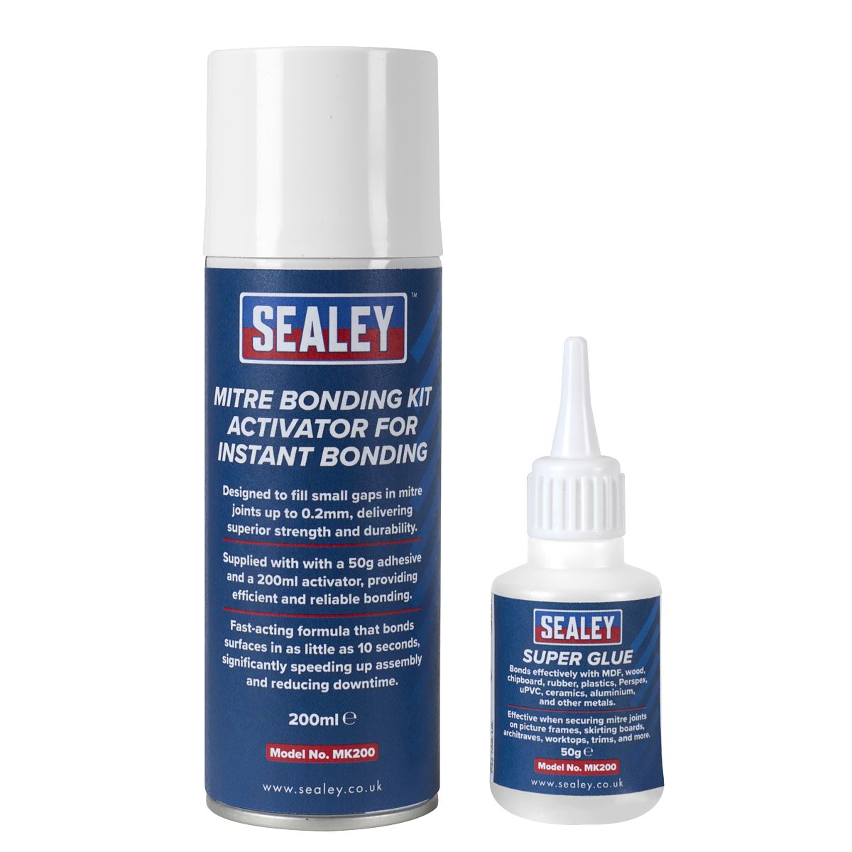 Sealey Mitre Bonding Kit. Super Glue 50g & Activator 200ml for Instant Bonding