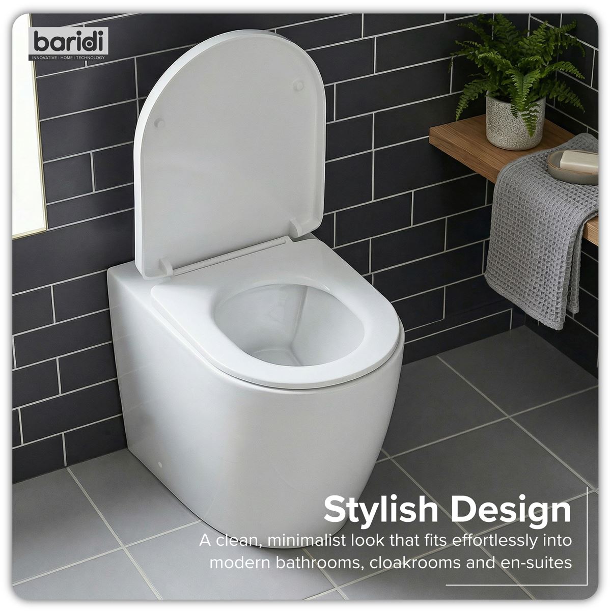 Baridi Back-to-Wall Toilet with Soft Close Seat & Rimless Flush � White DH334