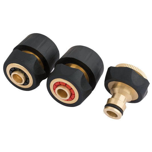 Draper Brass & Rubber Hose Connector Set - 1 x Tap Connector/2 x Hose Connectors - 24529