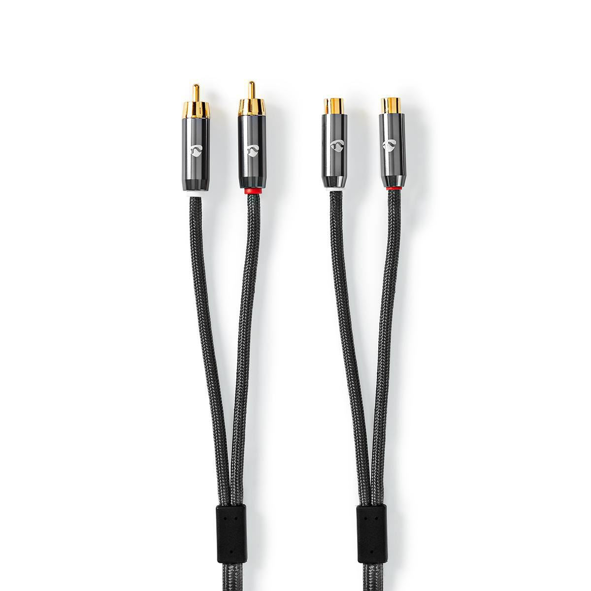 Nedis 5m Stereo Audio Cable 2x RCA Male to 2x RCA Female Gun Metal Grey Braided - CATB24205GY50