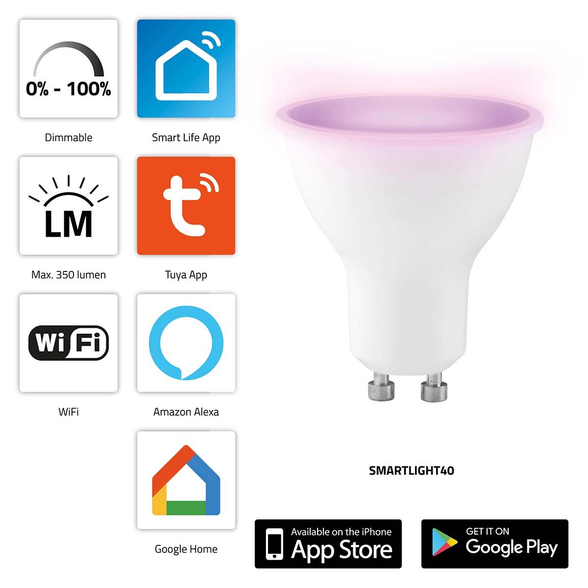 Alecto SMARTLIGHT40 Smart LED colour lamp with Wi-Fi