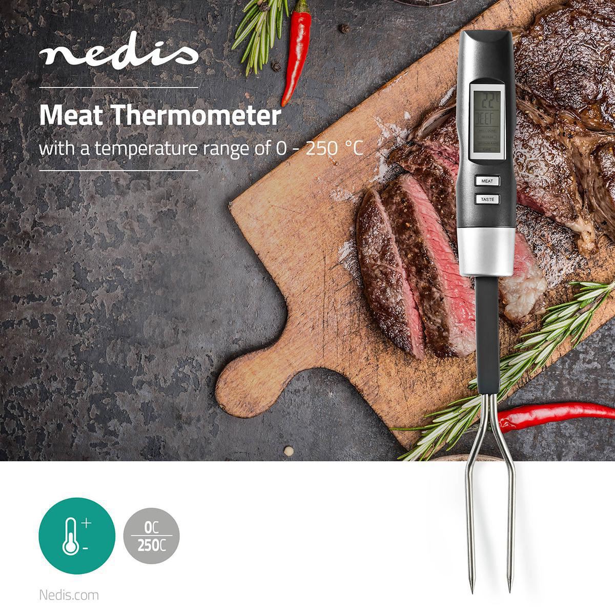 Nedis Meat Thermometer 0 to 250°C Digital Display KATH108GY