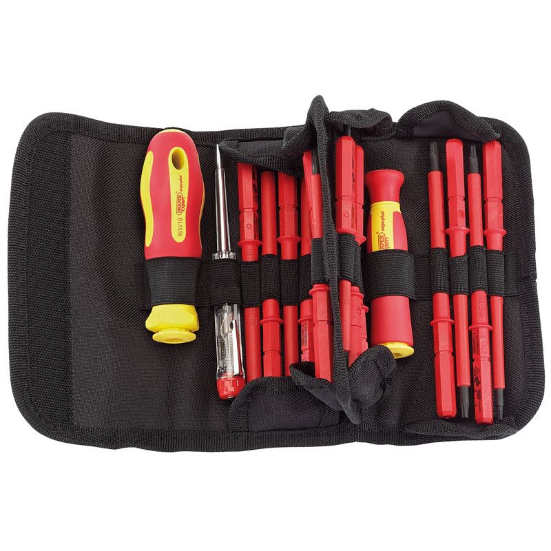 Draper 18 Pc VDE Insulated Interchangeable Blade Screwdriver Set Tool Roll 05776