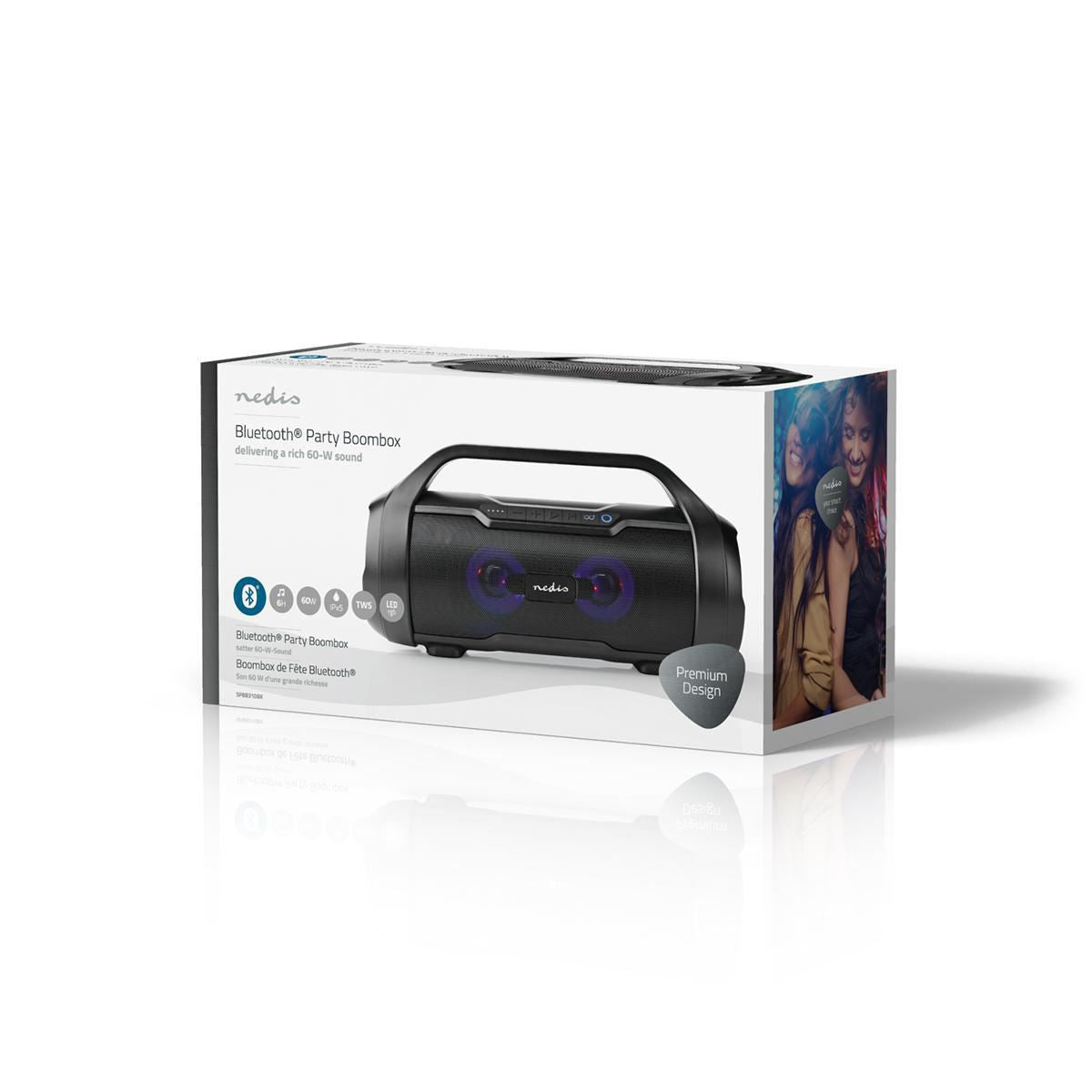 Nedis Party Boombox 6 Hours Playtime Bluetooth® TWS Party Lights Black - SPBB310BK