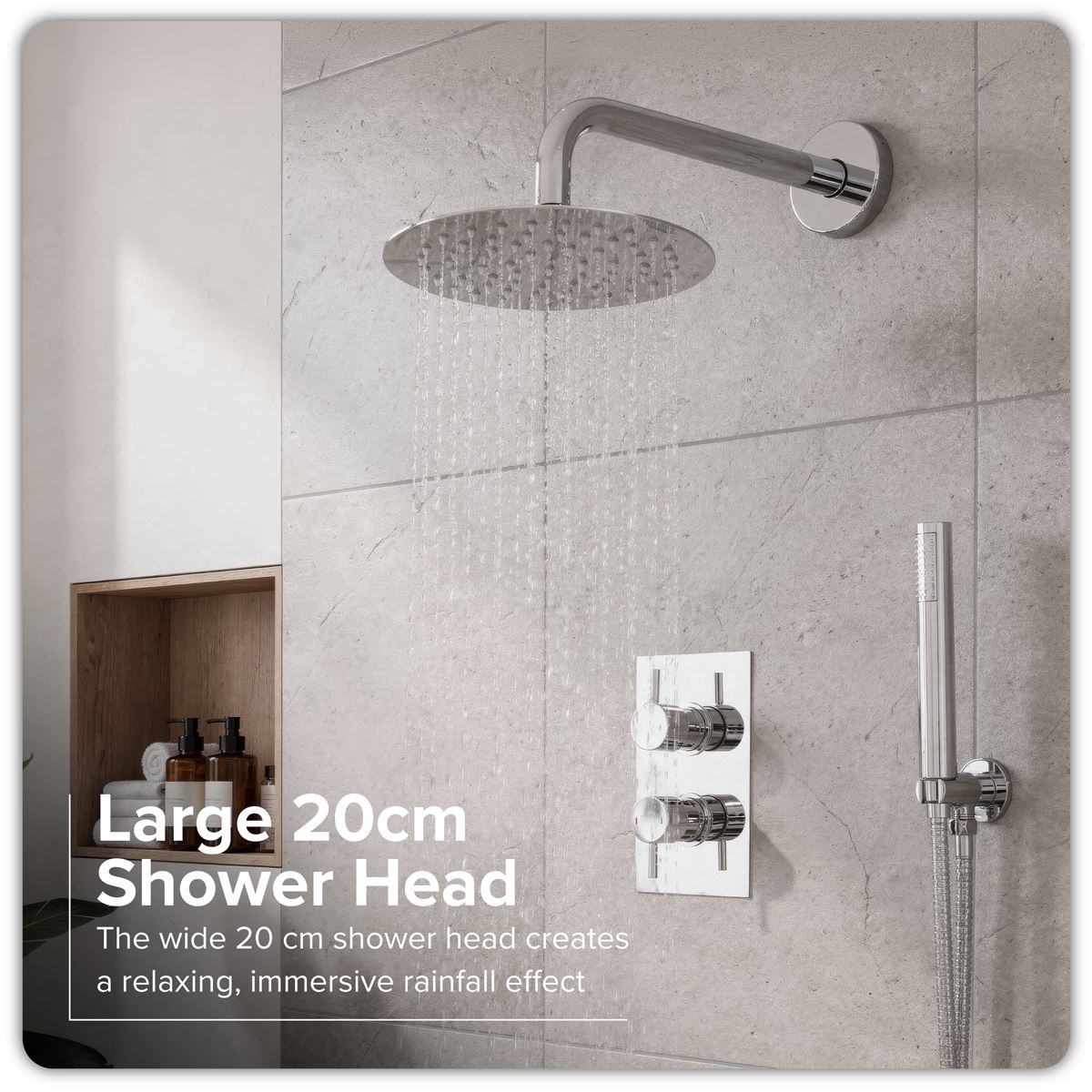 Baridi Concealed Thermostatic Shower Set 20cm Round Head & Hand Shower - Chrome DH318