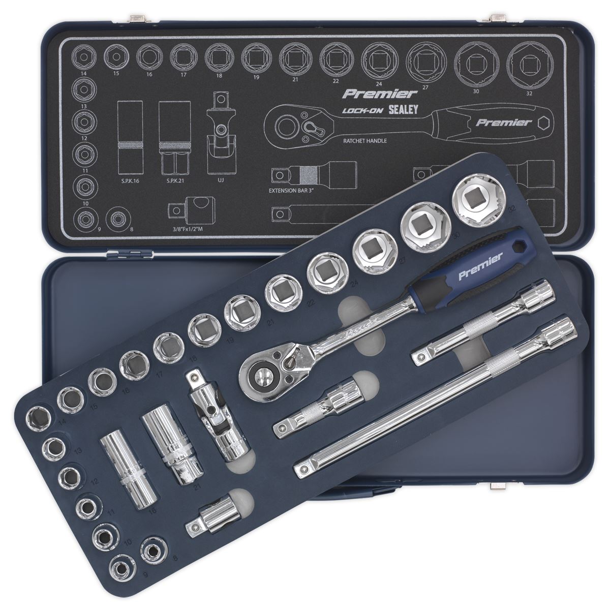 Sealey Socket Set 26pc 1/2"Sq Drive Lock-On 6pt Metric AK27482