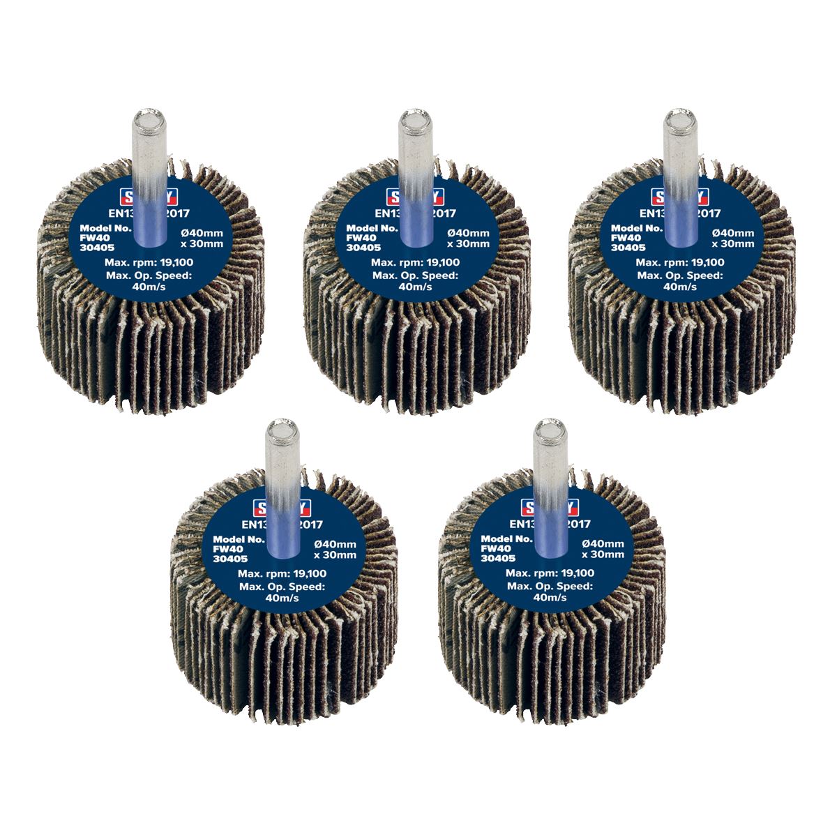 Sealey Flap Wheel 40 x 30mm 40Grit 6mm Shaft - Pack of 5 FW4030405