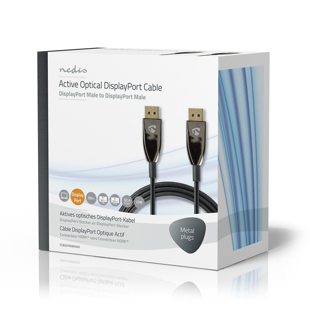 Nedis DisplayPort 1.4 Cable AOC DisplayPort Male to Male 50m Black