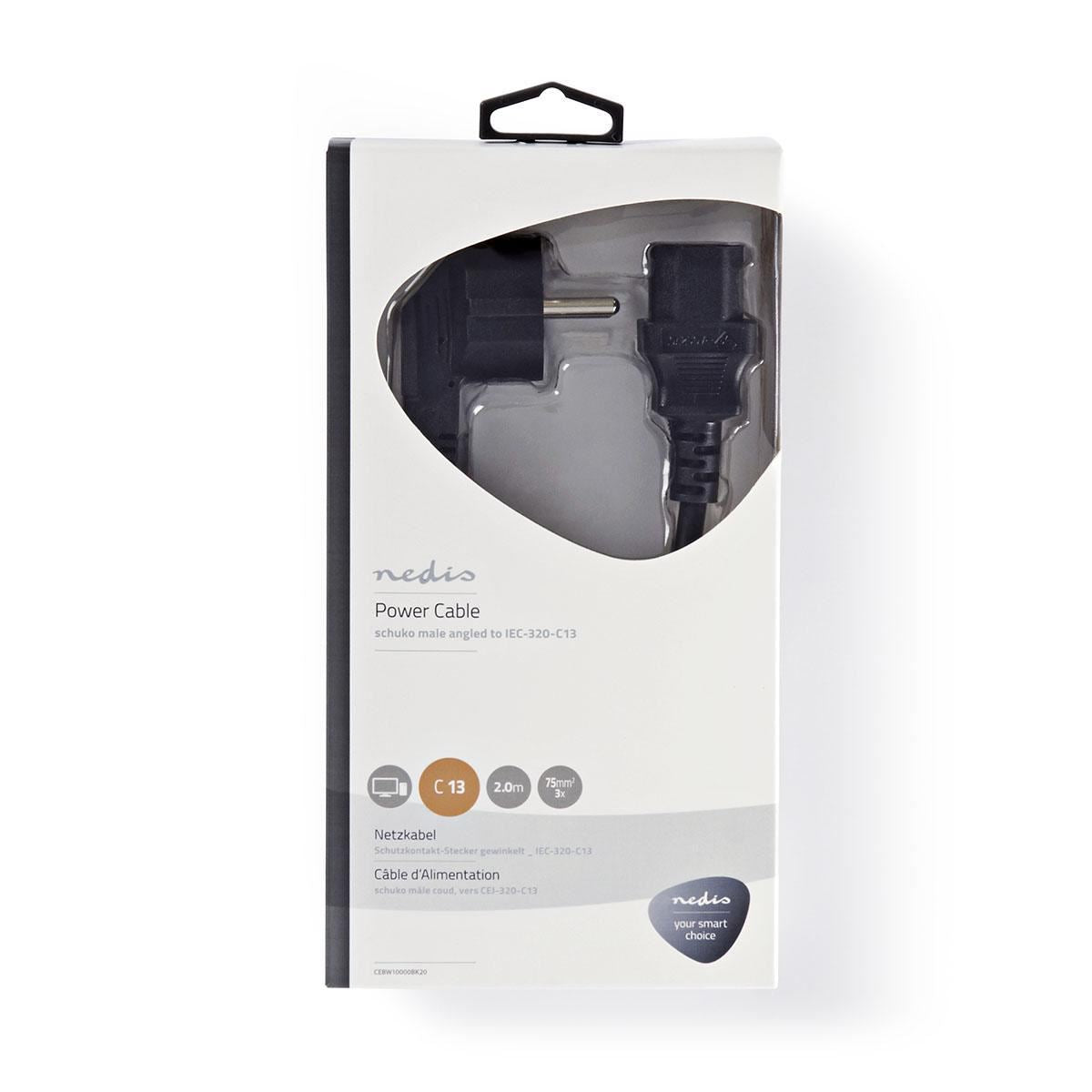 Nedis Power Cable Schuko Male Angled to C13 (IEC-320-C13) 2m Black - CEBW10000BK20