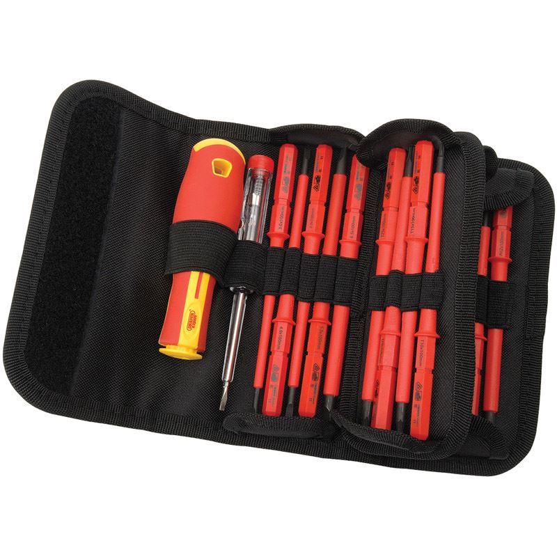 Draper 18 Pc VDE Insulated Interchangeable Blade Screwdriver Set Tool Roll 05776