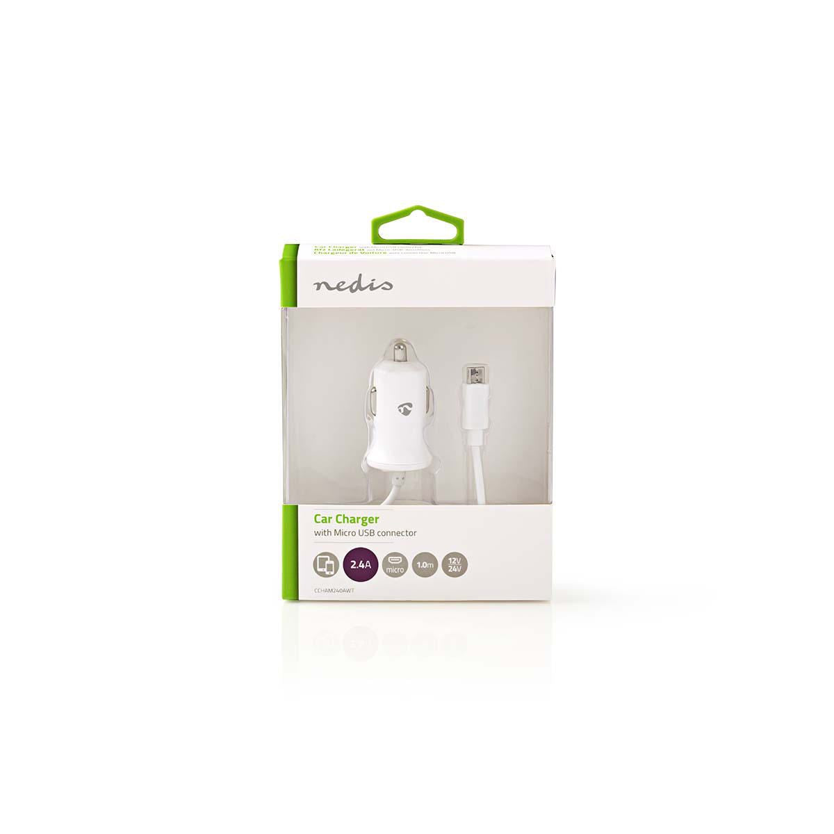 Nedis Car Charger 2.4A Fixed cable Micro USB White CCHAM240AWT
