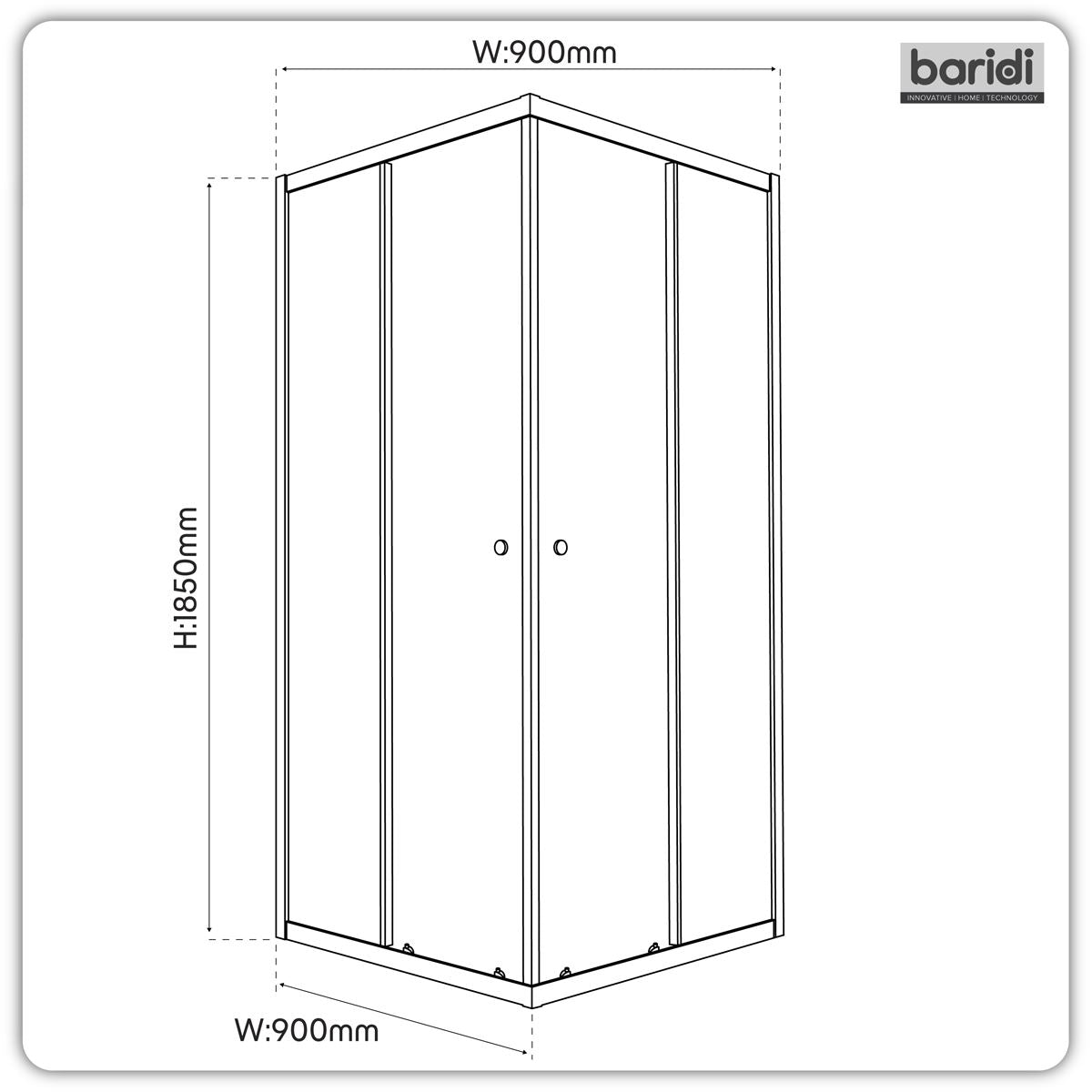 Baridi Corner Shower Entry Enclosure 900 x 900 x 1850mm with 6mm Tempered Glass - Chrome DH299