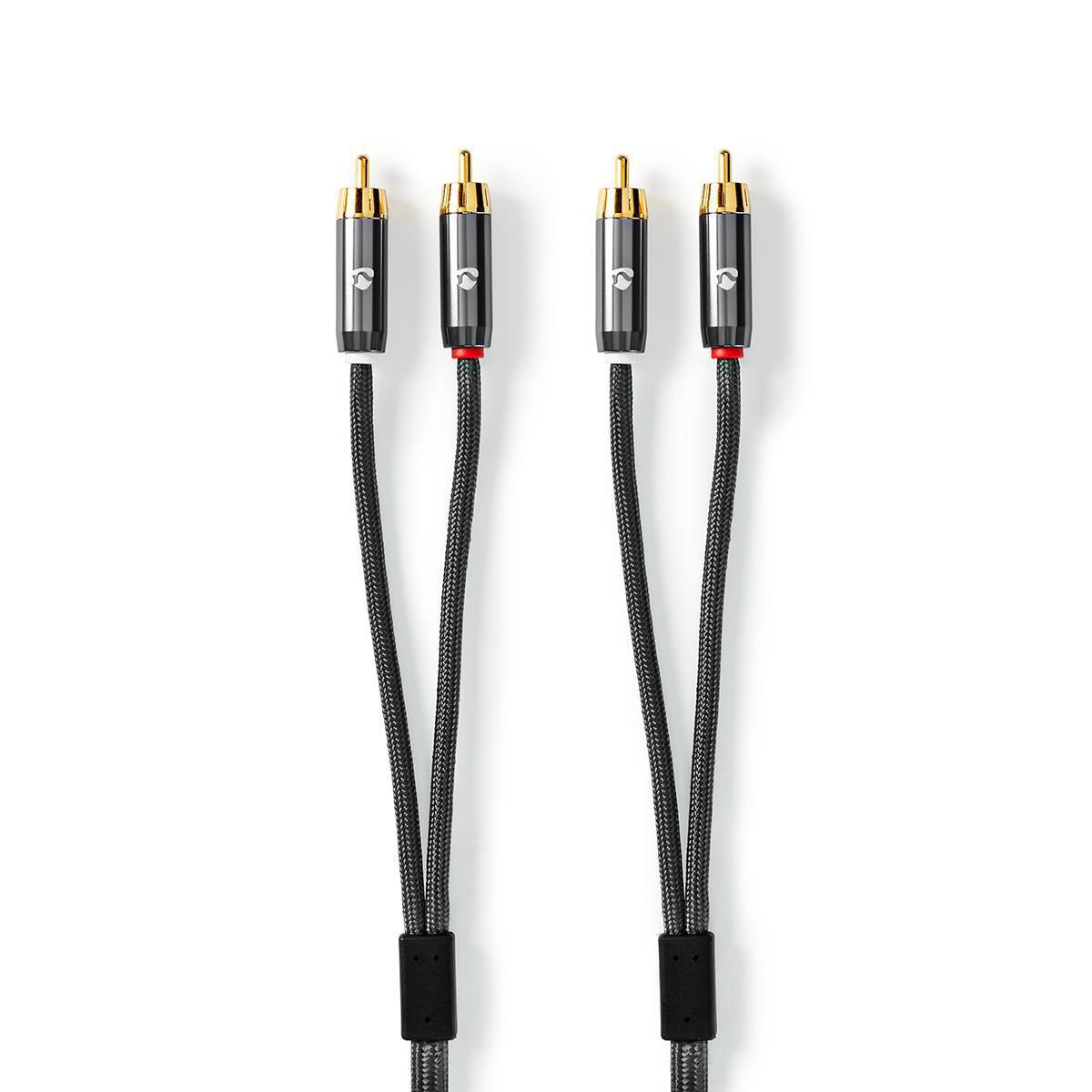 Nedis 1m Stereo Audio Cable 2x RCA Male to 2x RCA Male Gun Metal Grey Braided - CATB24200GY10