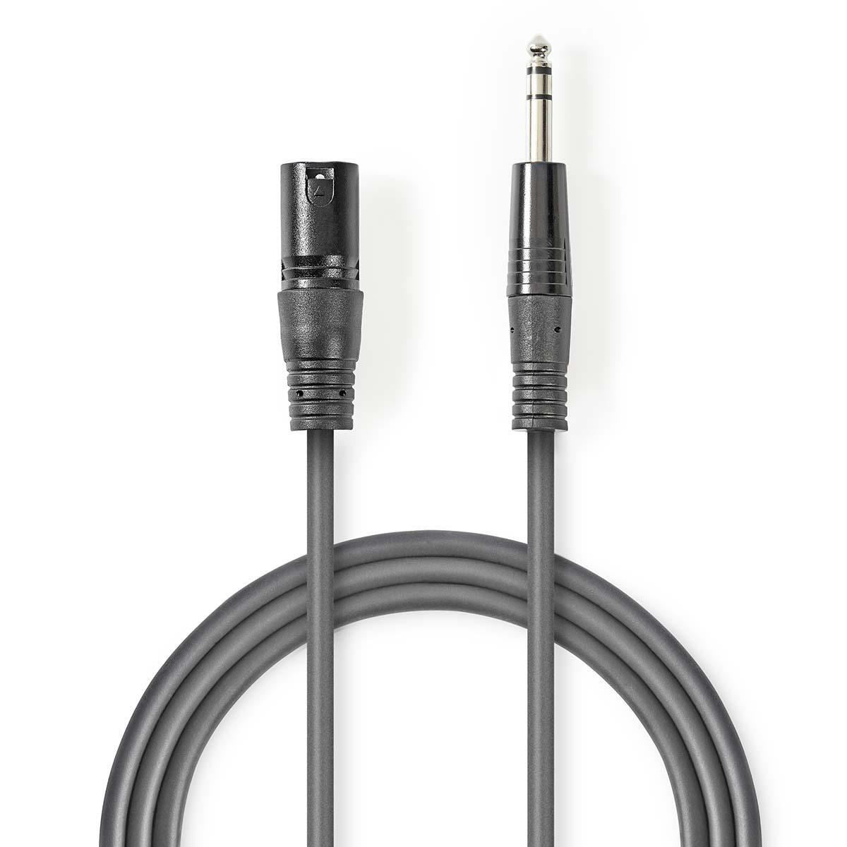 Nedis Balanced XLR Audio Cable XLR 3-Pin Male to 6.35mm Male 3m Grey - COTH15100GY30