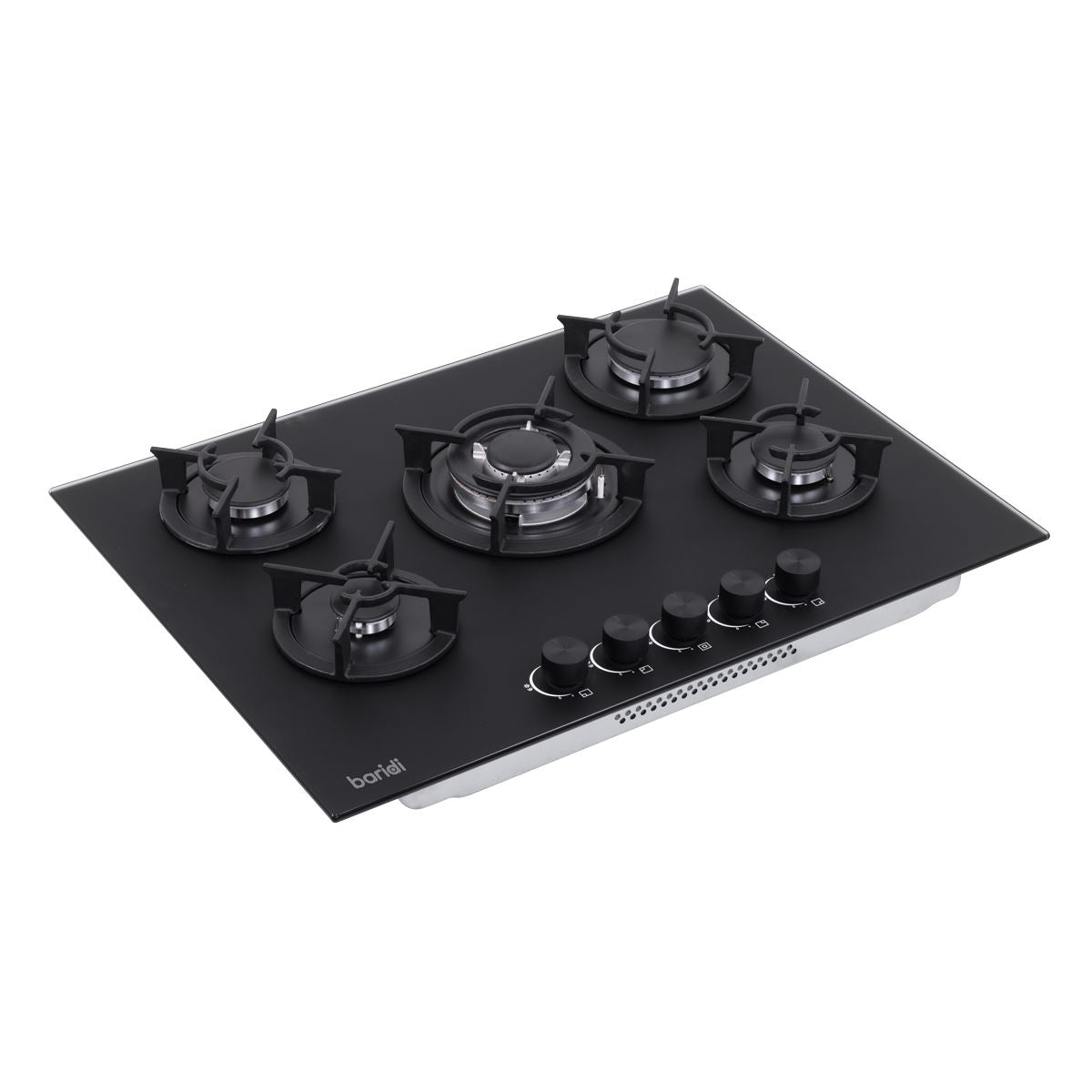 Baridi 70cm Gas Hob Matt Black with 5 Burners Cast Iron Supports & Auto Ignition