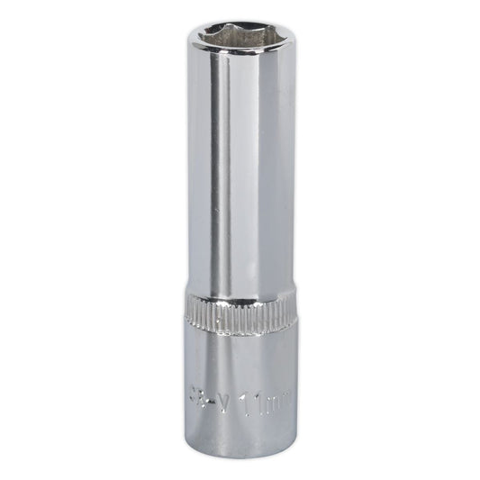 Sealey WallDrive Socket 11mm Deep 3/8"Sq Drive Fully Polished SP3811D