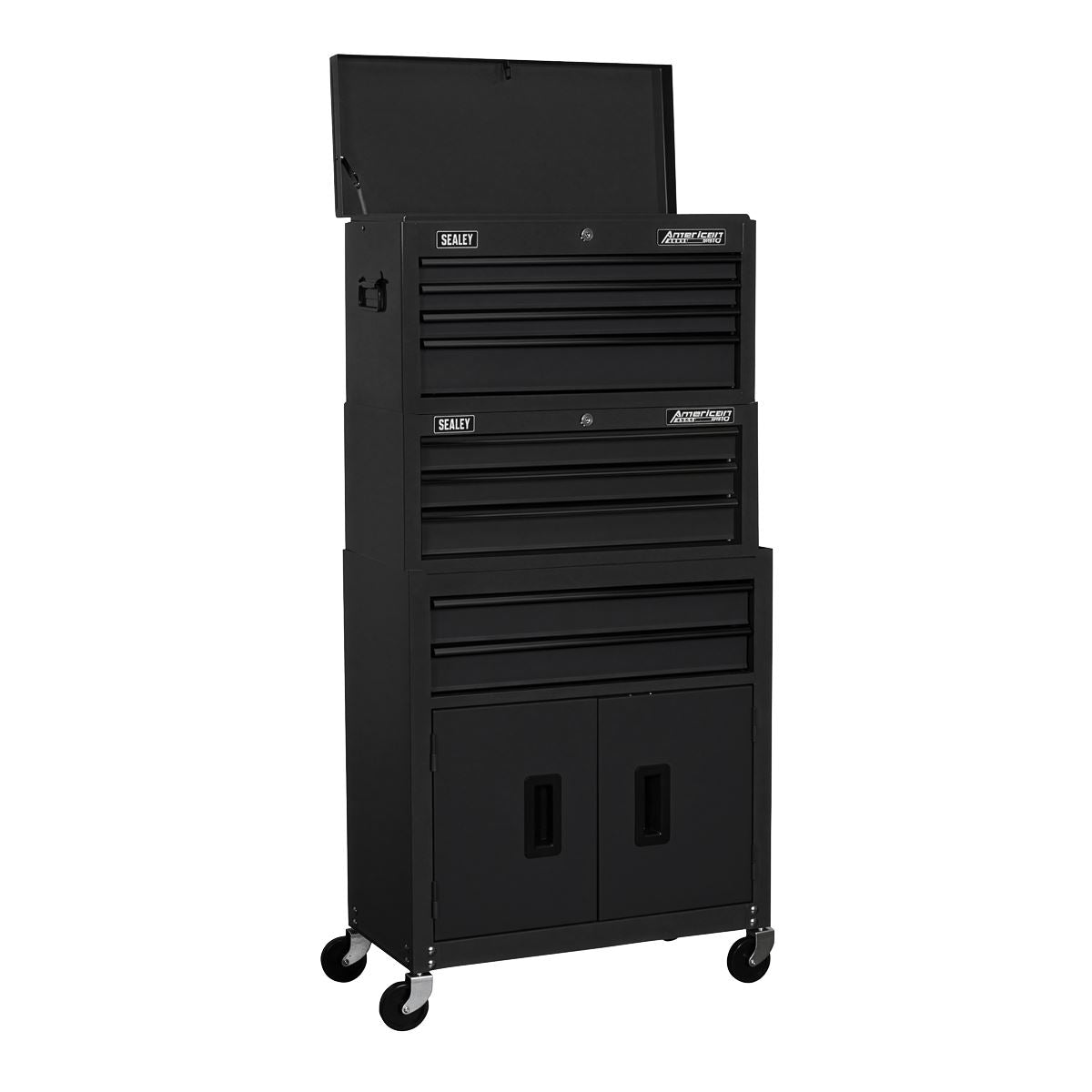 Sealey American Pro Topchest, Mid-Box Tool Chest & Rollcab Stack 9 Drawer