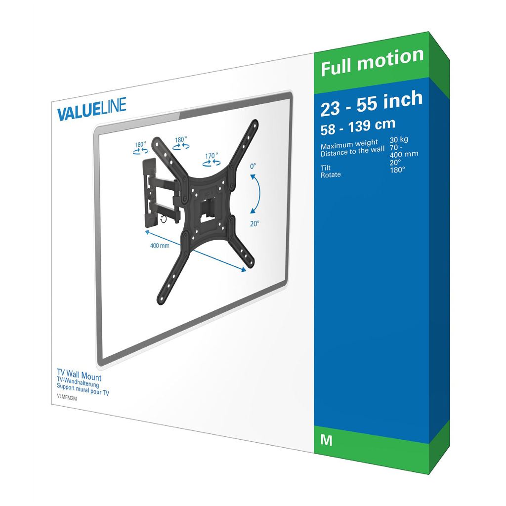 Valueline TV Wall Mount Full Motion 23" to 55 " 30 kg VLMFM3M - TVWM1530BK