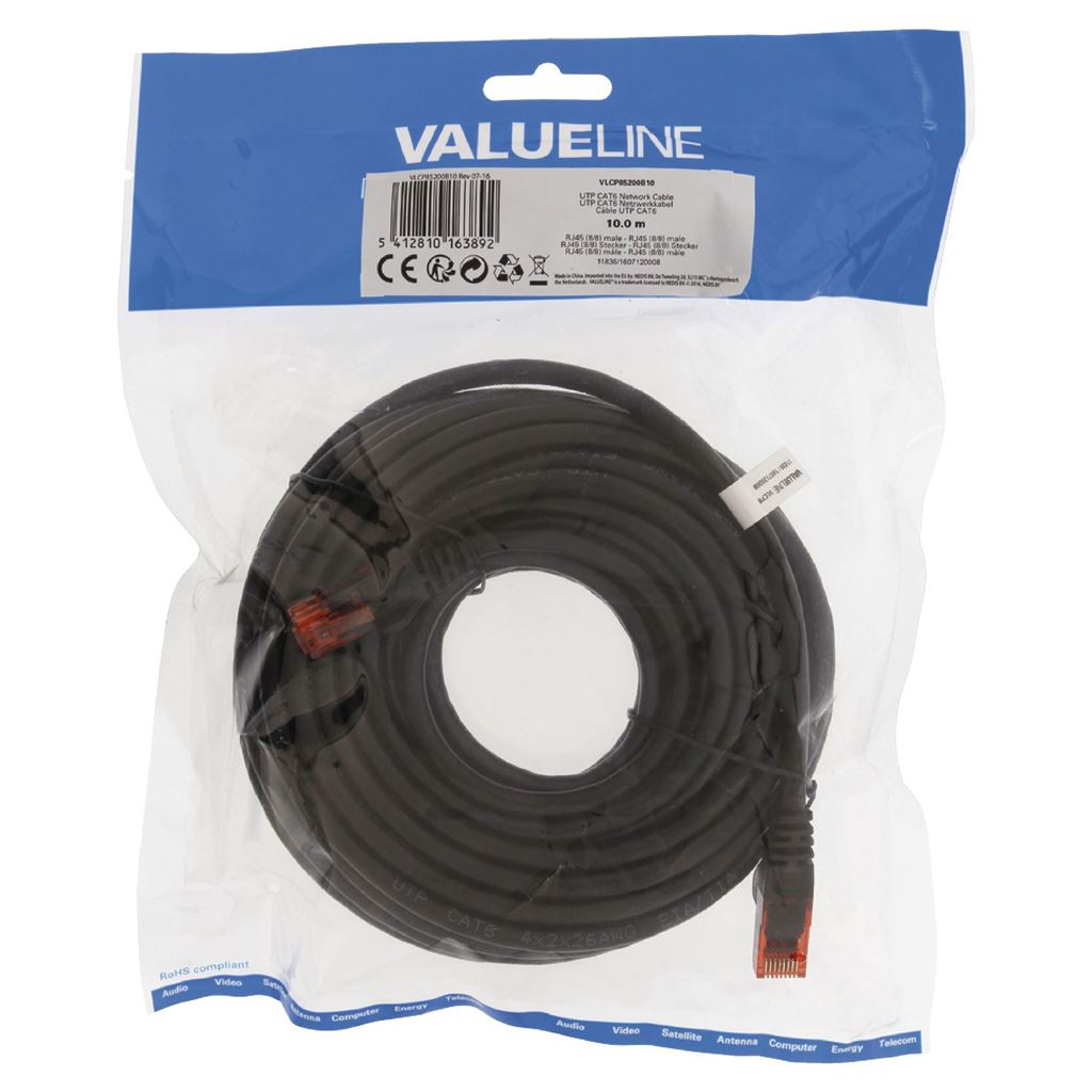 Valueline CAT6 UTP Network Cable RJ45 (8P8C) Male to RJ45 (8P8C) Male 10m Black - CCGP85200BK100