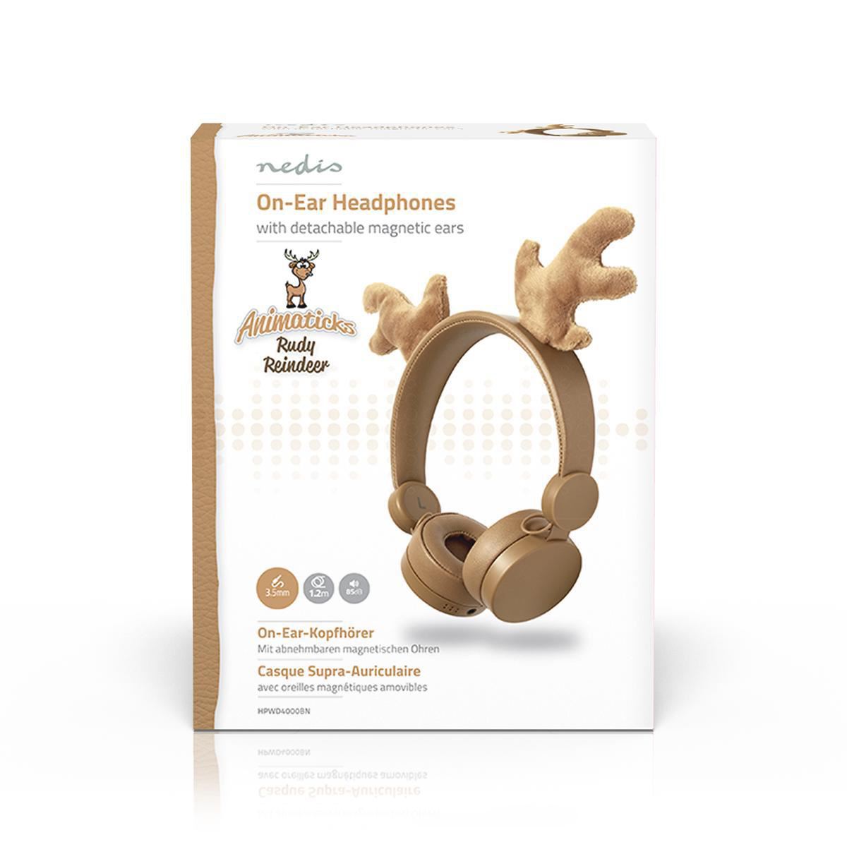 Nedis Wired Headphones 1.2m On-Ear Detachable Magnetic Ears Rudy Reindeer Brown - HPWD4000BN