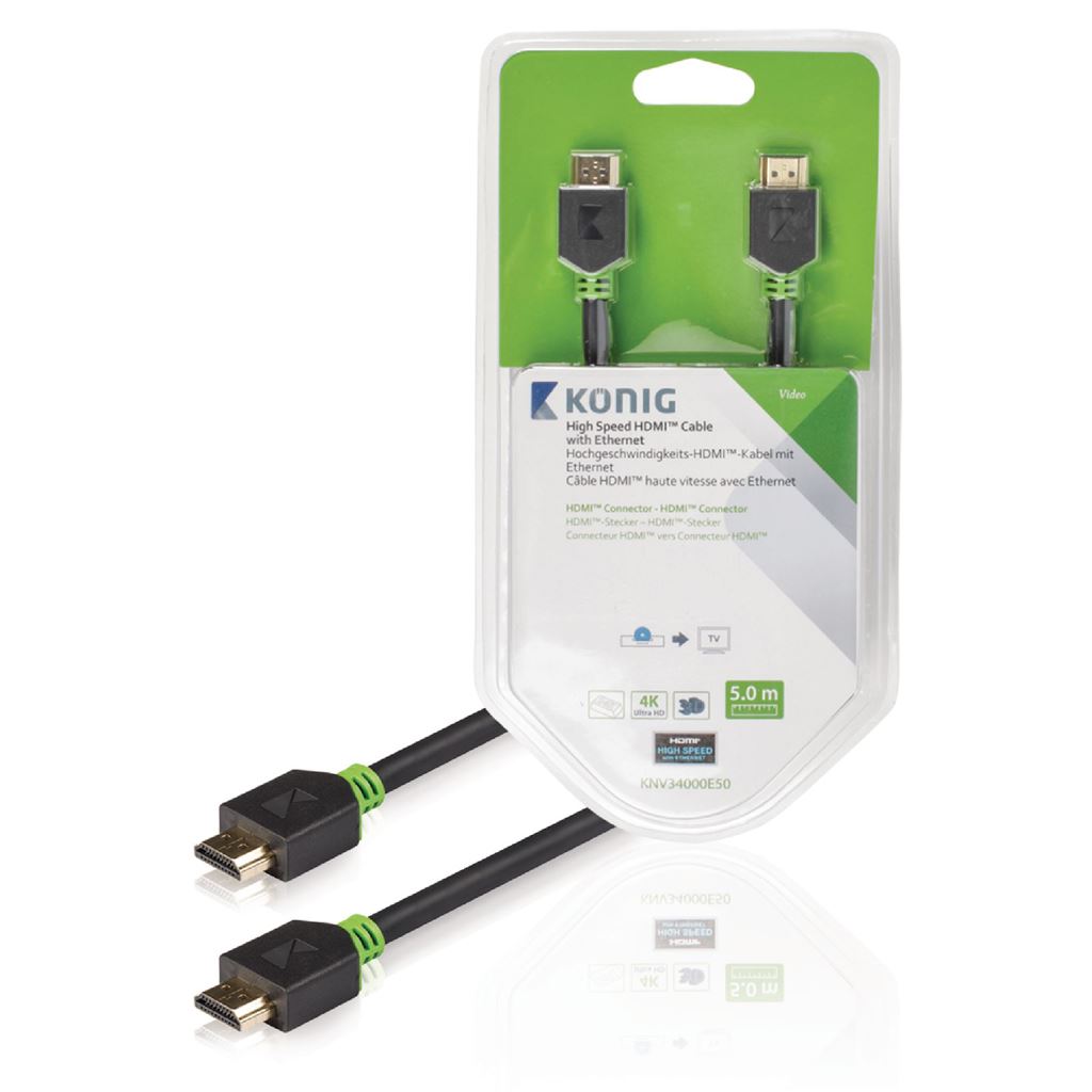 Konig High Speed HDMI Cable with Ethernet HDMI to HDMI Connector 5m grey - CVBW34000AT50
