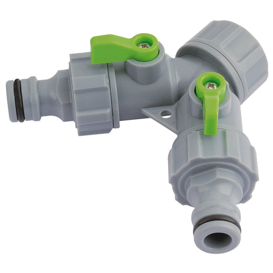 Draper 2-Way Top Connector, Robust Plastic, Use With Garden Hose/Sprinklers/Taps - 26391