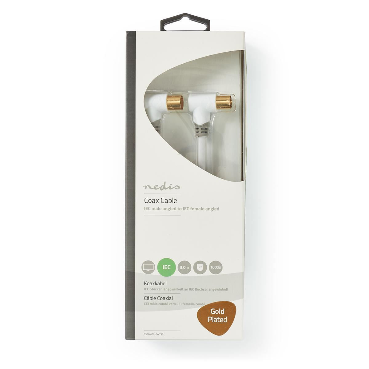 Coax Cable 100dB IEC (Coax) Male Angled to IEC (Coax) Female Angled 3m White - CSBW40010WT30