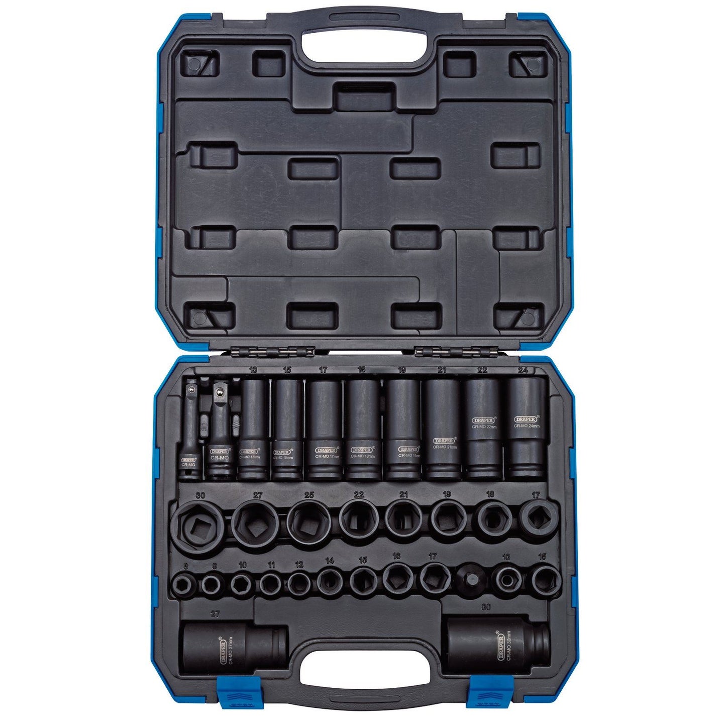 Draper 32 Piece 3/8" & 1/2" Square Drive Impact Socket Set In Storage Case 83098