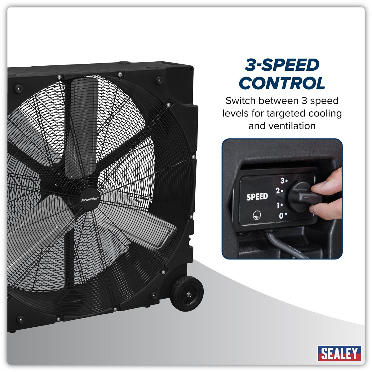 Sealey Premier 36" Industrial High Velocity Rotomold Drum Fan 3-Speed 230V