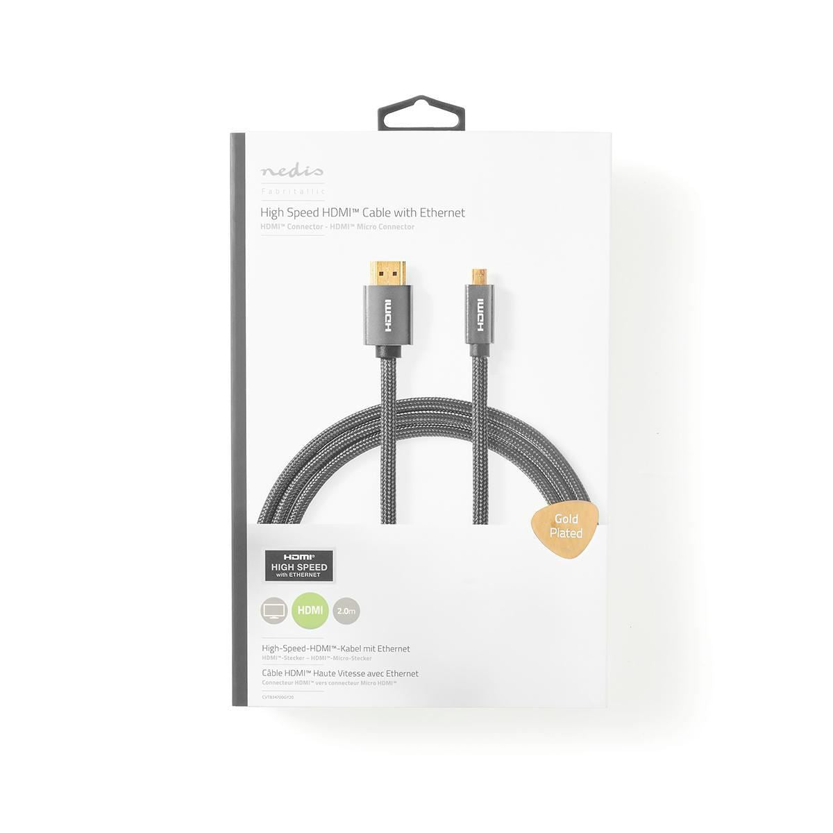 Nedis HDMI Connector to HDMI Micro Connector Gun Metal Grey Braided Cable - CVTB34700GY20
