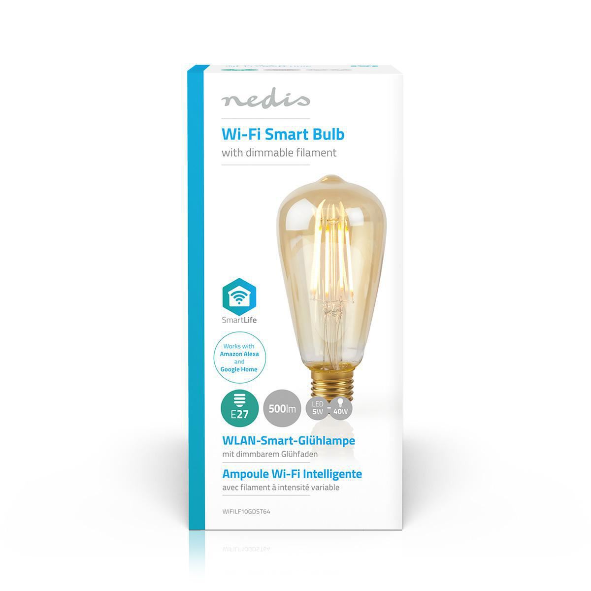 Nedis WiFi Smart LED Filament Bulb E27 ST64 5W 500 lm WIFILF10GDST64