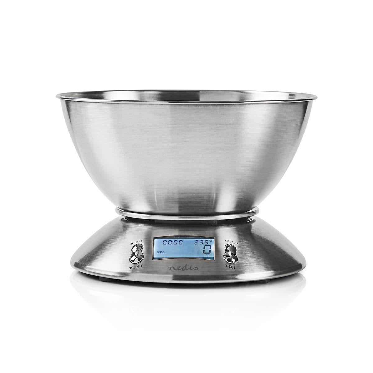 Nedis Digital Kitchen Scales Illuminated LCD Temperature Alarm Clock Metal - KASC111SI