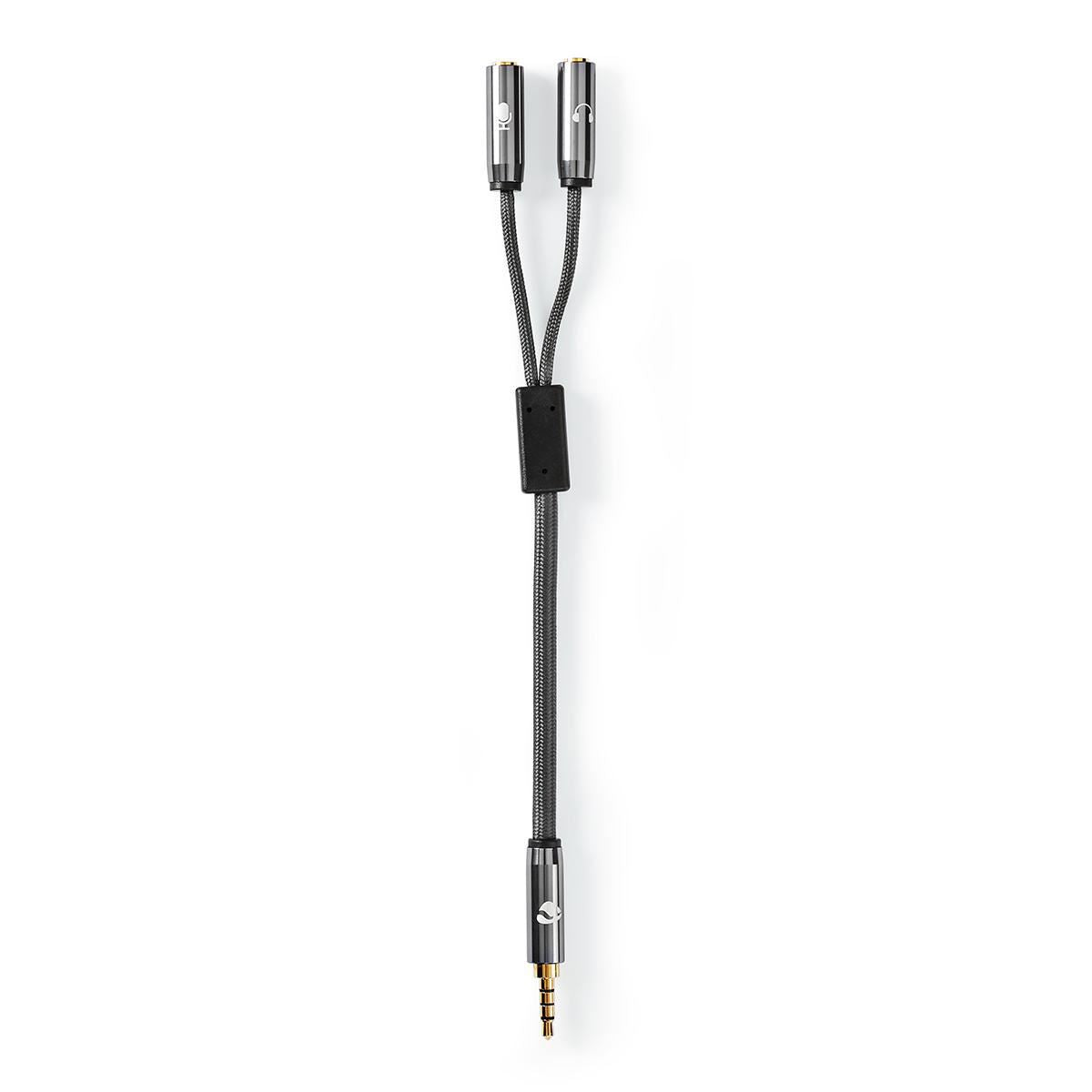 Headset Audio Cable 3.5mm Male to 2x 3.5mm Female Gun Metal Grey Braided Cable - CATB22150GY02