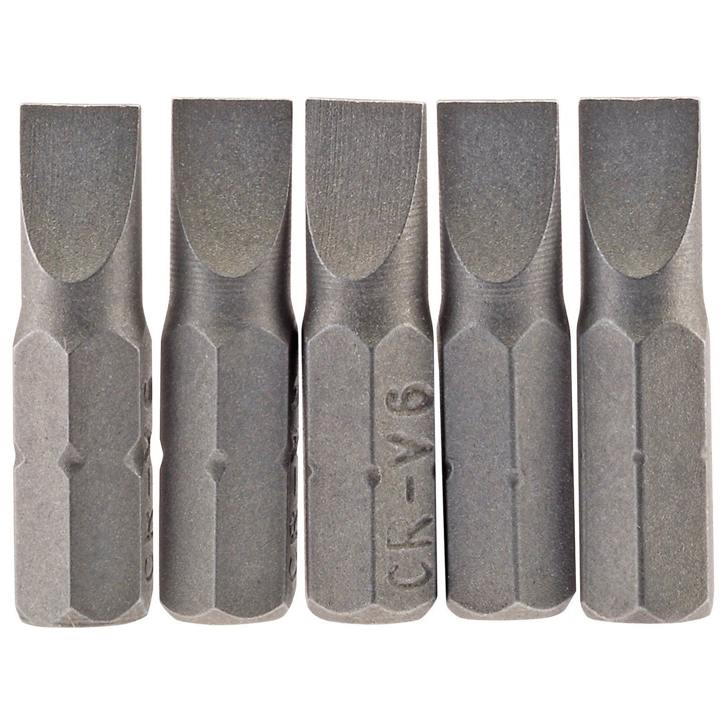 1x Pack Of 5 Draper Chrome Vanadium 6mm 1/4" Hex Plain Slot Insert Bit - 25mm - 64011