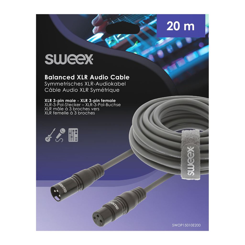 Sweex XLR Stereo Cable XLR 3-Pin Male to XLR 3-Pin Female 20m Dark Grey - COTG15010GY200