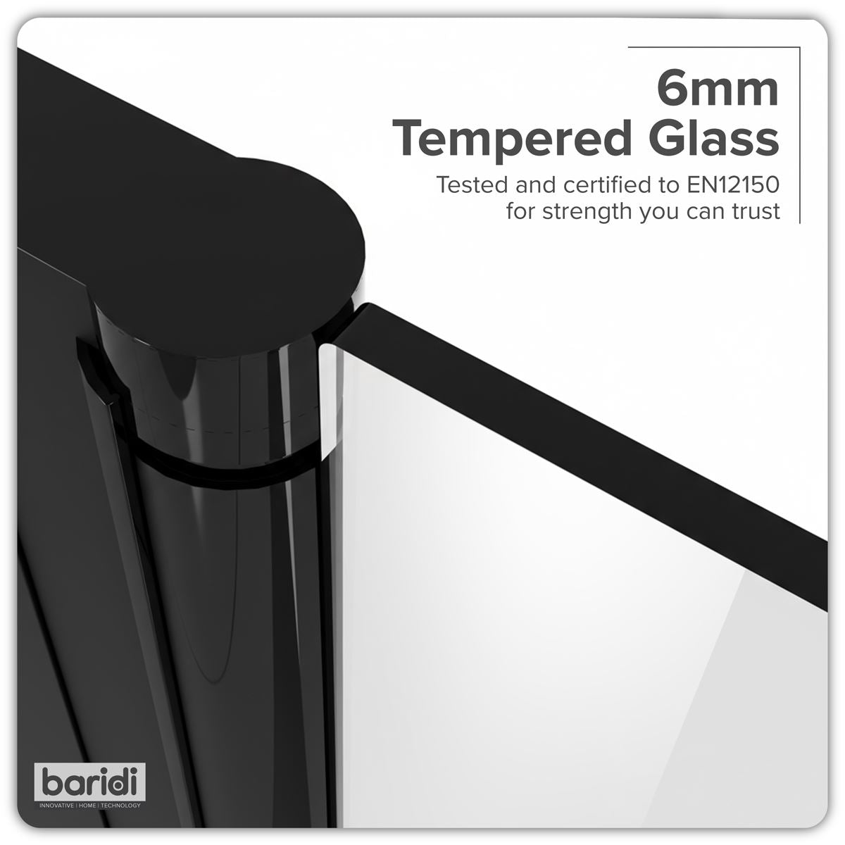 Baridi Pivot Shower Door 800 x 1850mm, 6mm Tempered Glass, Reversible - Black