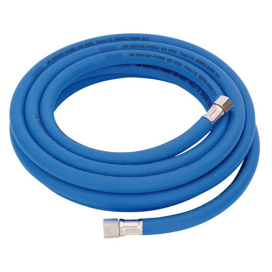 Draper High Visibility Hybrid Air Hose, 5m x 10mm, 1/4" BSP, Blue