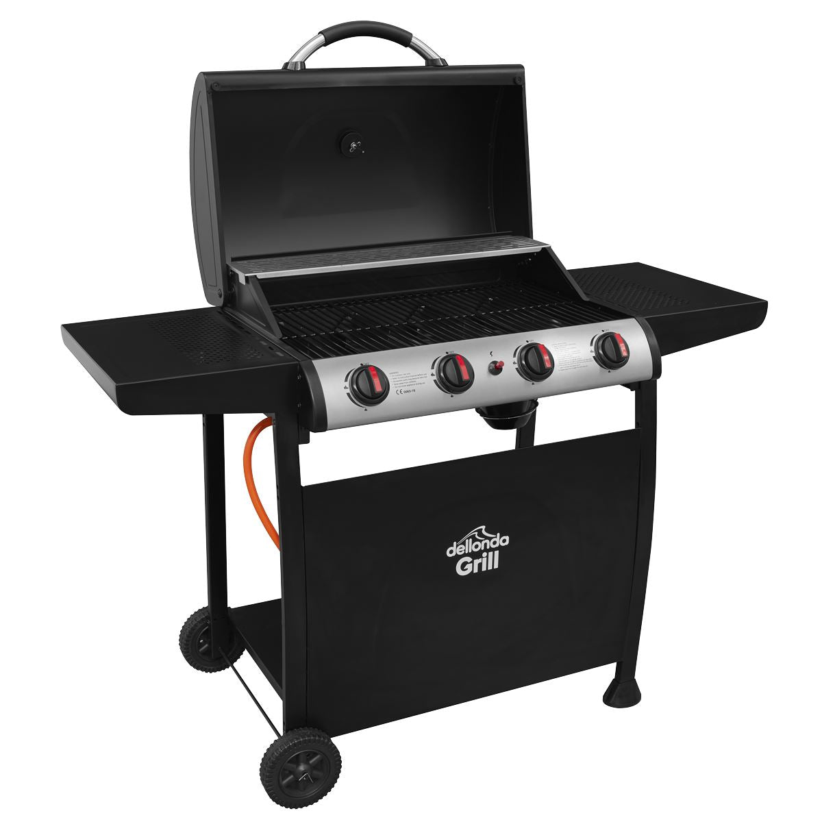 Dellonda 4 Burner Gas BBQ Grill, Ignition, Thermometer, Black/Stainless Steel DG15