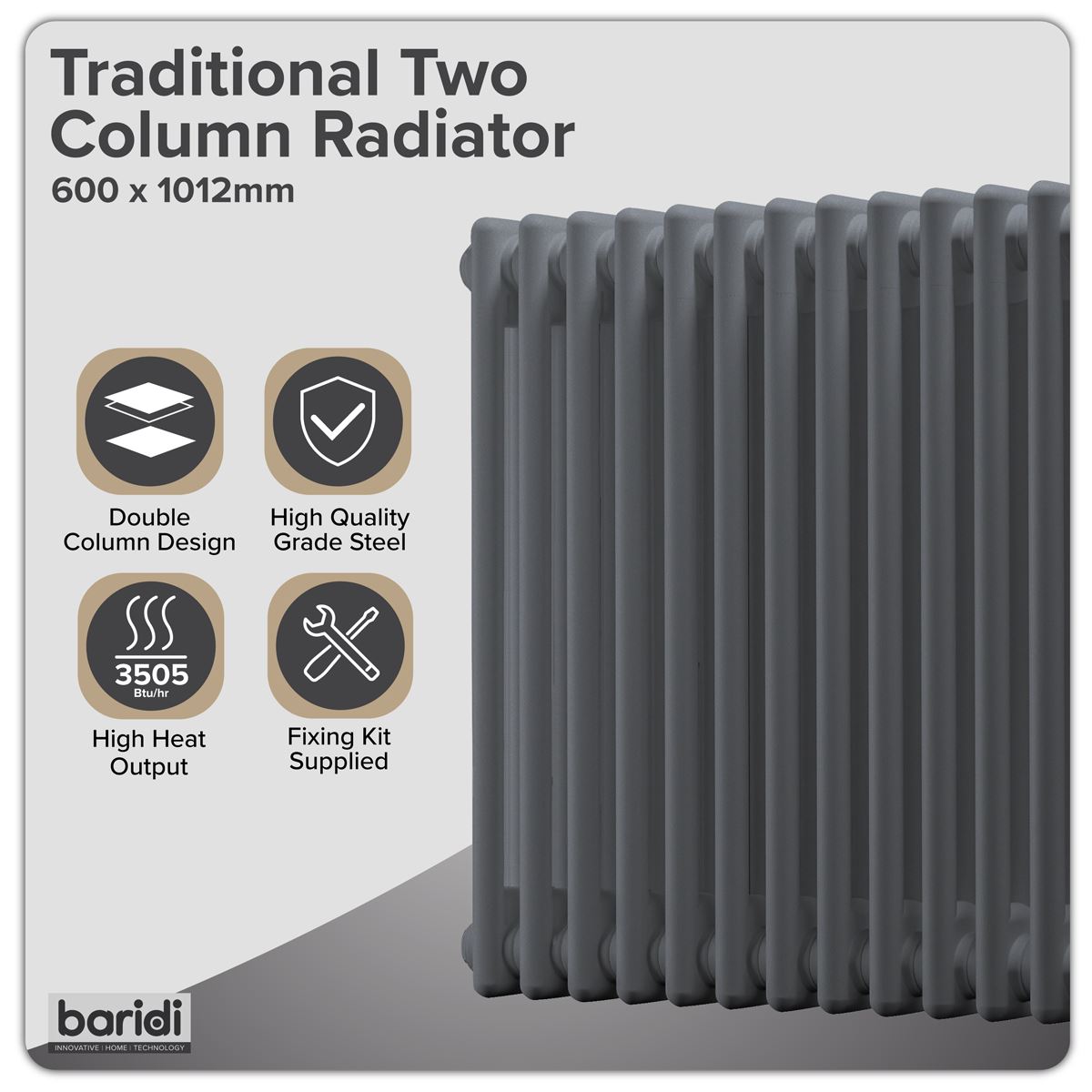 Baridi Horizontal Traditional 2 Column Radiator 600 x 1012mm � Anthracite DH359