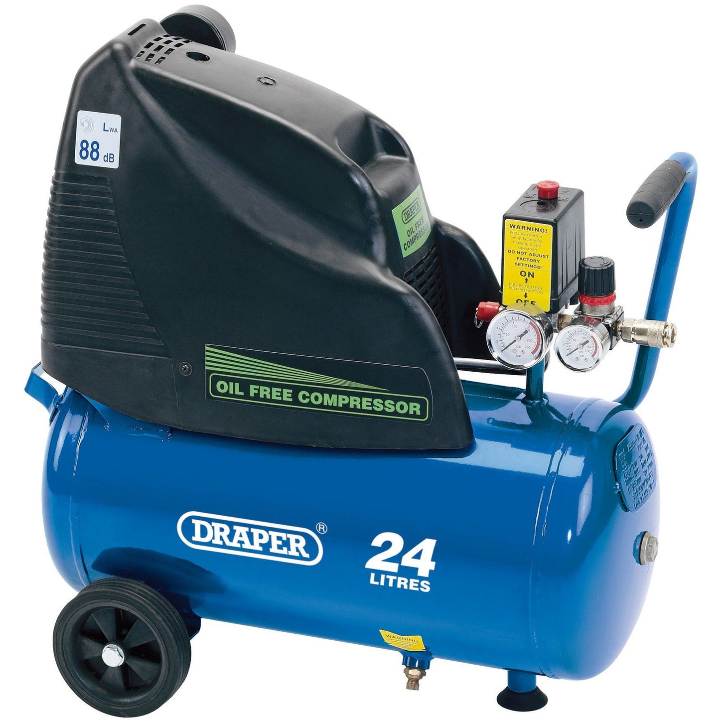 Draper 24978 24L 230V 1.1kW 1.5hp Oil Free Air Compressor 116 PSI 8 Bar