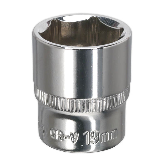 Sealey WallDrive Socket 19mm 3/8"Sq Drive Fully Polished SP3819