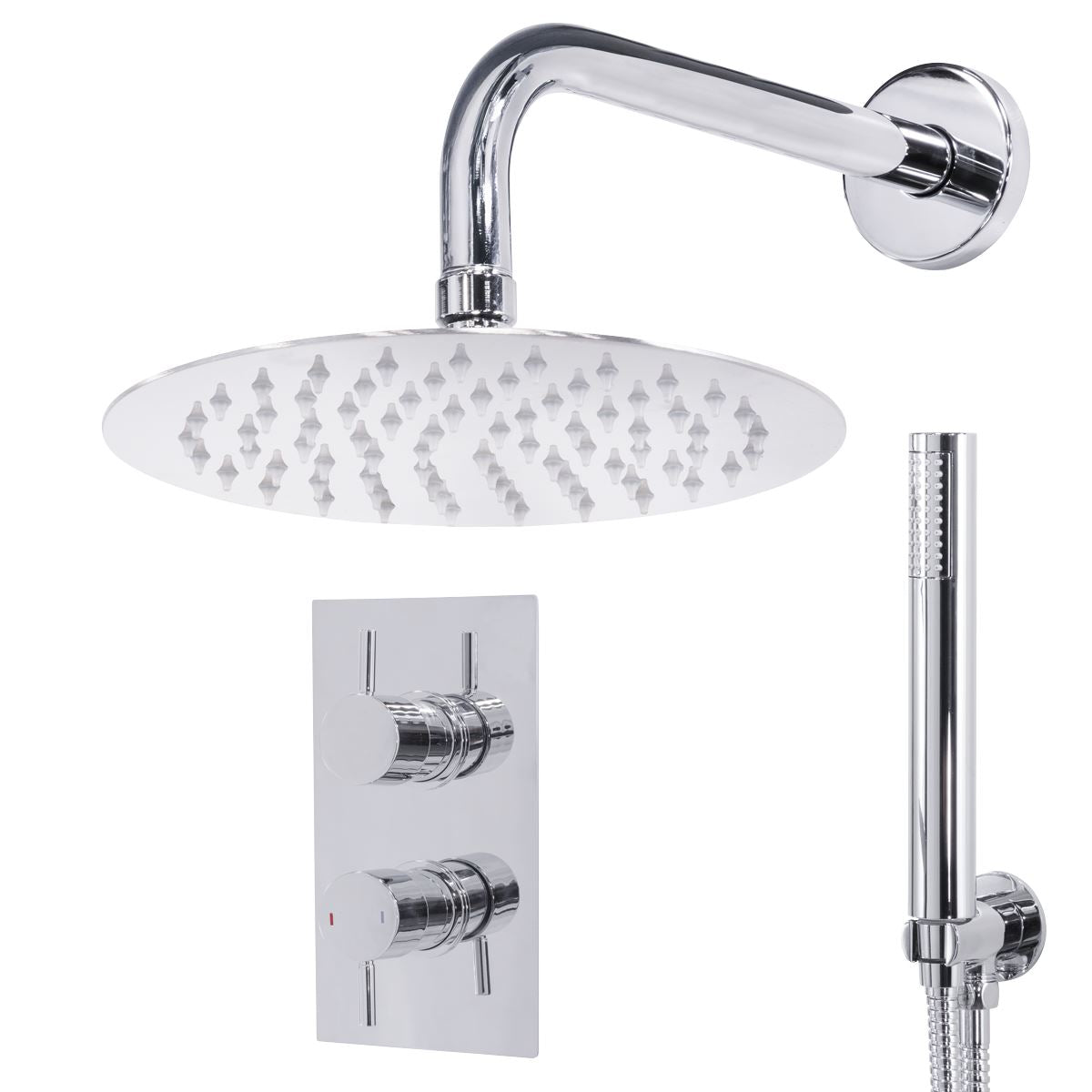 Baridi Concealed Thermostatic Shower Set 20cm Round Head & Hand Shower - Chrome DH318