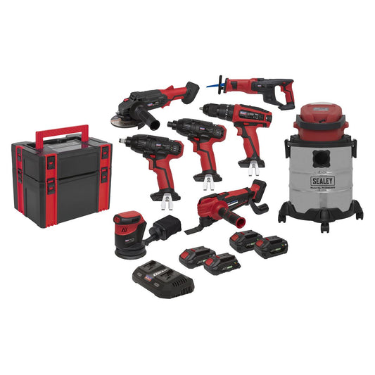 Sealey SV20 Series Cordless Tool Combo 8 x 20V - 4 Batteries CP20VCOMBO4