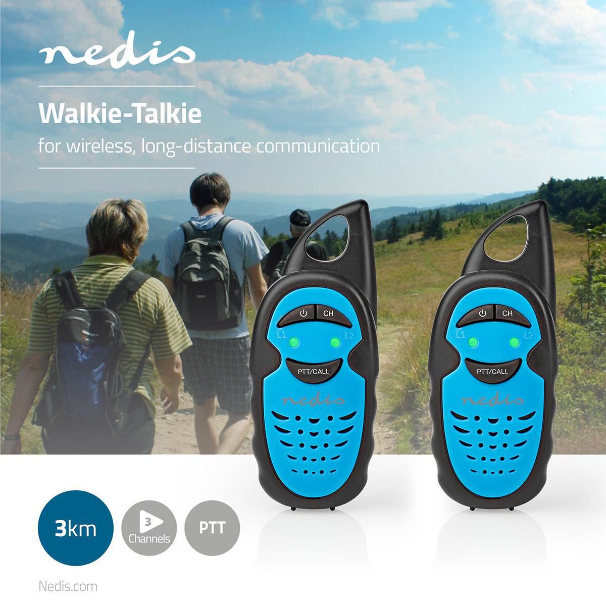 Nedis Walkie-Talkie Range 3 km 3 Channels PTT 2 Pieces Blue/Black - WLTK0300BU