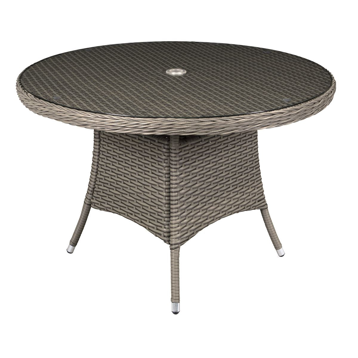 Dellonda Chester Rattan Wicker Outdoor Dining Table w/Tempered Glass Top, Brown