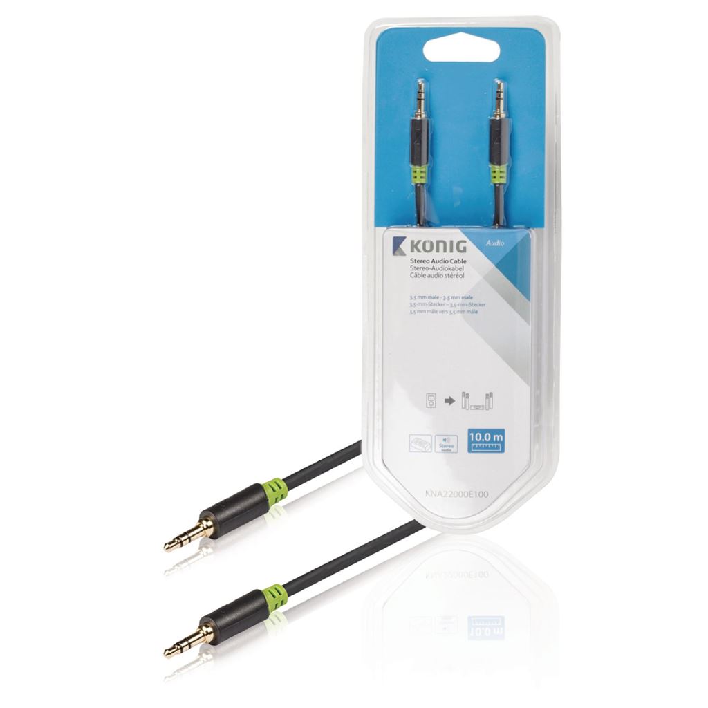 Konig Stereo audio cable 3.5mm male to male 10m grey - CABW22000AT100