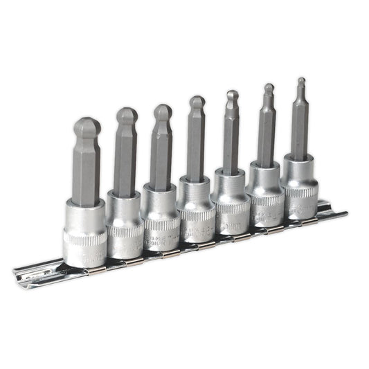 Sealey Hex Ball-End Socket Bit Set 7pc Metric 3/8"Sq Drive 62mm AK621