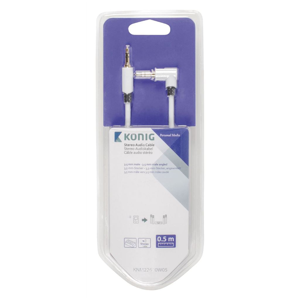 Konig Stereo audio cable 3.5mm male to male angled 0.50m white